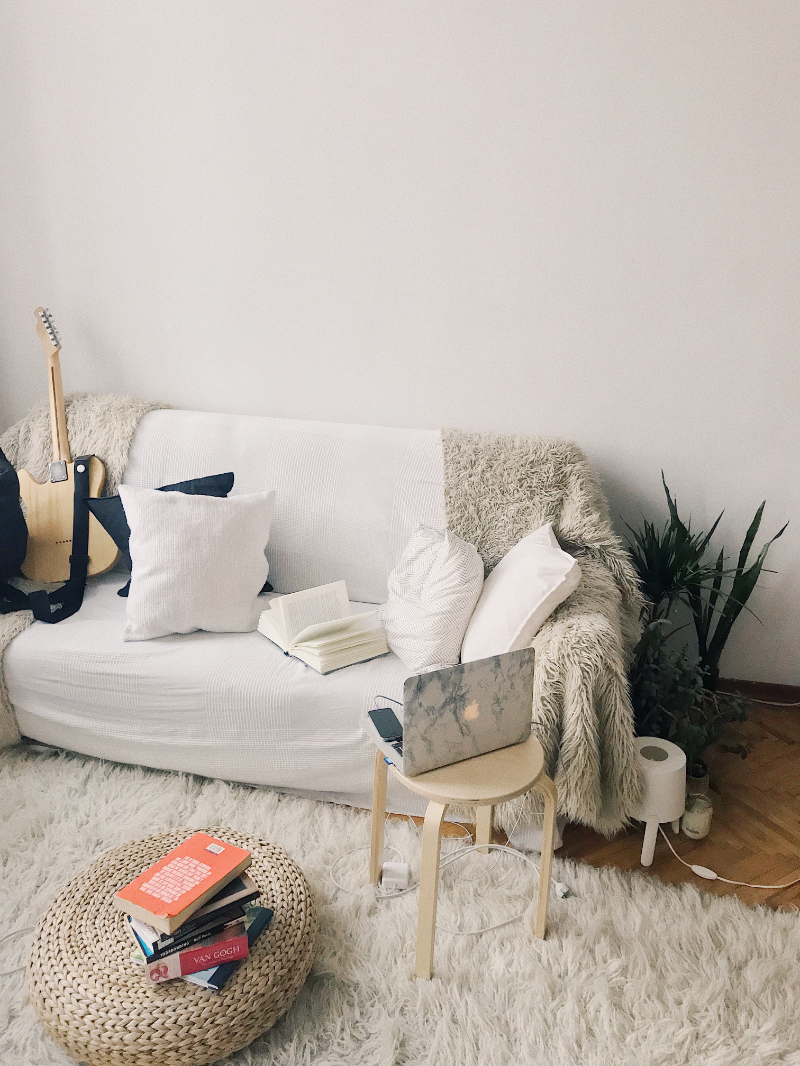 Living room with a shag rug