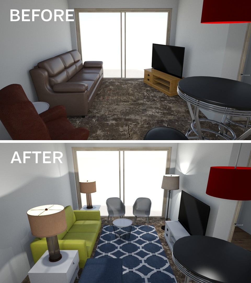 Living room before and after