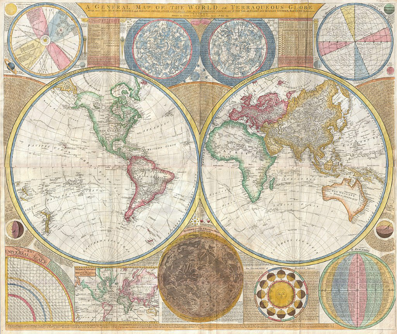 Map of the World in Hemispheres by Samuel Dunn (1794)