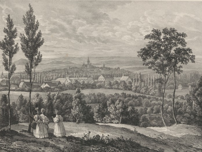 Ansicht des Schlosses Lenneschitz und der Stadt Laun in Böhmen by Gregor Greger (1802-1835)