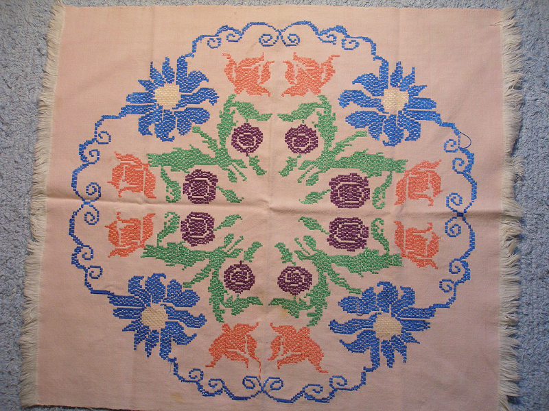 Slovakia folk art textile with floral pattern embroidery