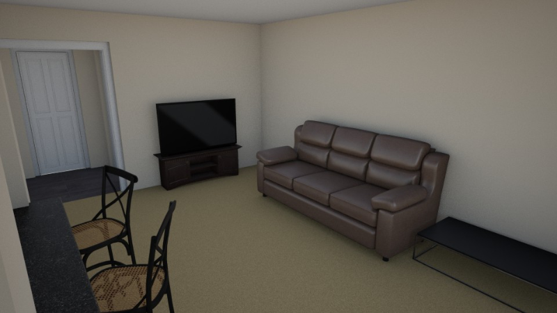 RoomStyler image of a drab living room with all the furniture pushed up against the walls